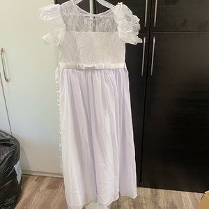 White lace chiffon communion flower girl dress
